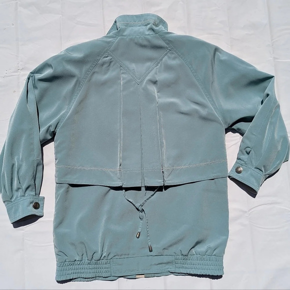 Vintage Teal Blue Green Cream Windbreaker Zip  Up Button Jacket Utex XS Woman - Picture 10 of 11